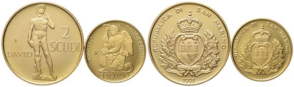 SAN MARINO. 1 e 2 scudi 1997, dittico. Au 900 (9,67 g)