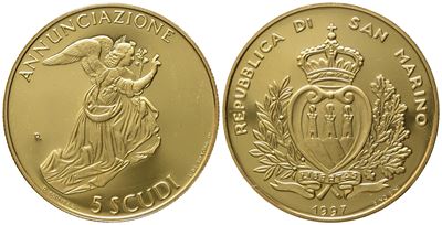 San Marino. 5 Scudi 1997. Au 916,66 (16,96 G)