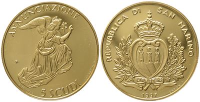 San Marino. 5 Scudi 1997. Au 916,66 (16,96 G)