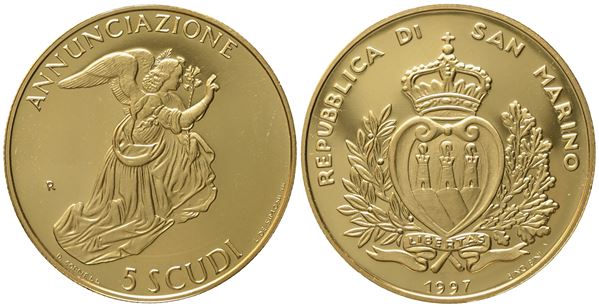 SAN MARINO. 5 scudi 1997. Au 916,66 (16,96 g)