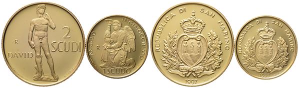 SAN MARINO. 1 e 2 scudi 1997, dittico. Au 916,66 (9,67 g)