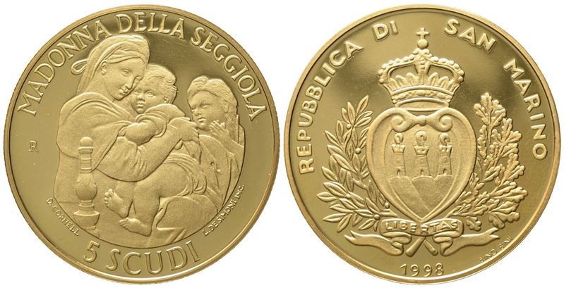 San Marino. 5 Scudi 1998. Au 916,66 (16,96 G)