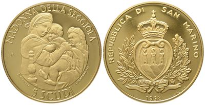 San Marino. 5 Scudi 1998. Au 916,66 (16,96 G)