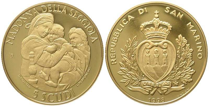 San Marino. 5 Scudi 1998. Au 916,66 (16,96 G)