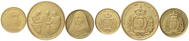San Marino. 2, 1 e Mezzo Scudo 1999, Trittico. Au 900 (11,28 G)
