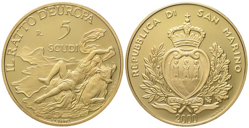 San Marino. 5 Scudi 2000. Au 916,66 (16,96 G)