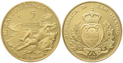 San Marino. 5 Scudi 2000. Au 916,66 (16,96 G)