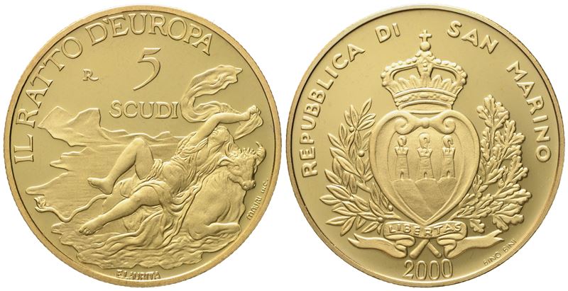 San Marino. 5 Scudi 2000. Au 916,66 (16,96 G)