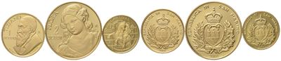 San Marino. 2, 1 e Mezzo Scudo 2001, Trittico. Au 900 (11,28 G)