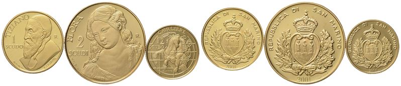 San Marino. 2, 1 e Mezzo Scudo 2001, Trittico. Au 900 (11,28 G)