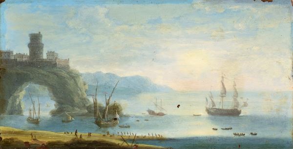 Orazio Grevenbroeck - Coastal landscape with boats and village