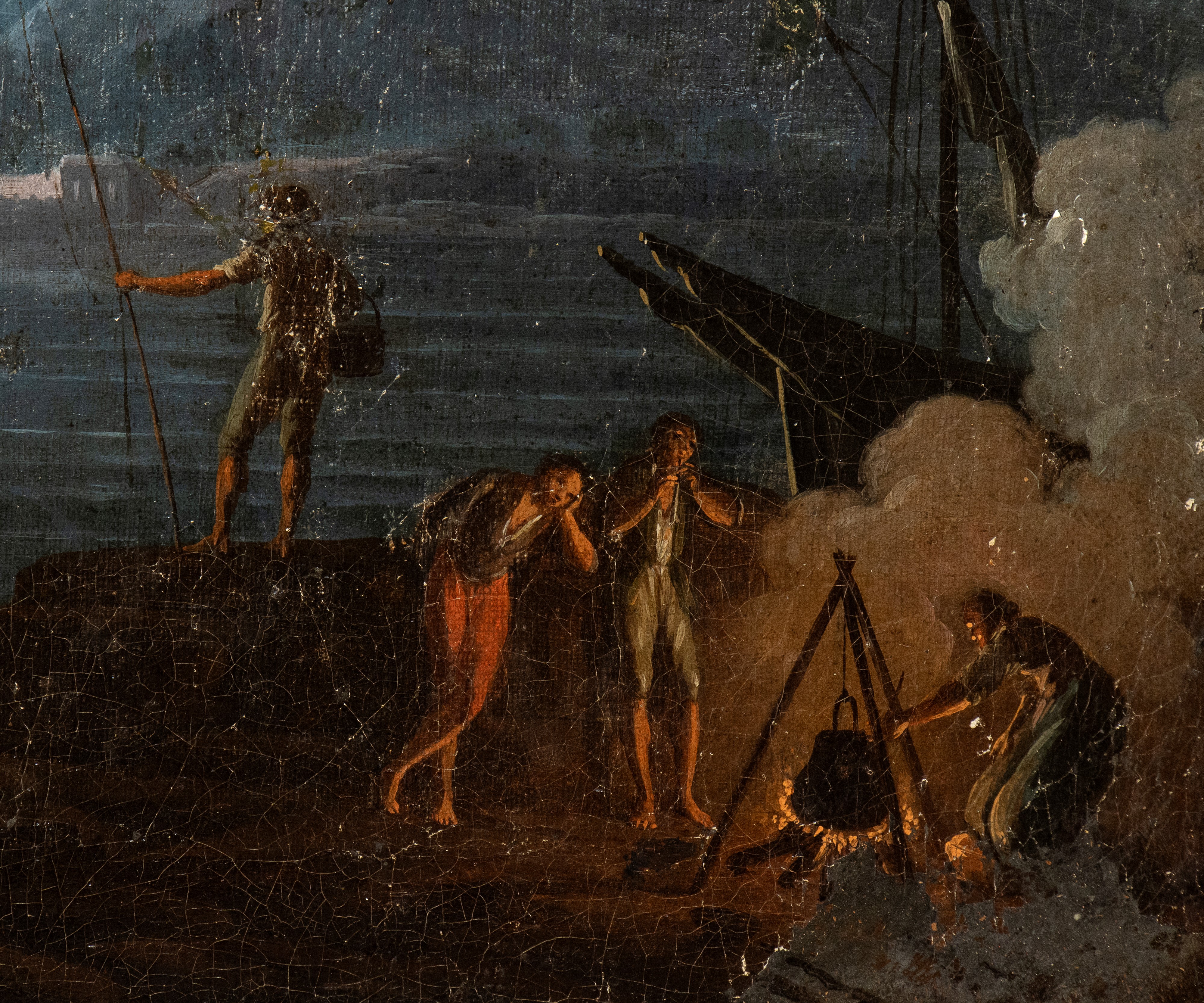 Artista Francese Attivo in Italia, XVIII Secolo - Paesaggio Costiero al Chiaro di Luna