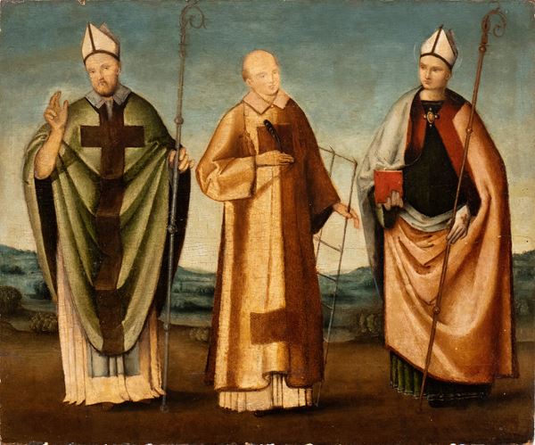 Artista umbro, prima met&#224; XVI secolo - Saint Lawrence with Saint Louis and a bishop