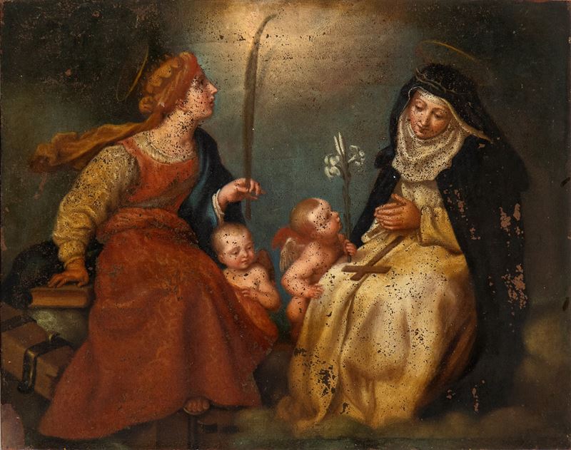 Artista Toscano, XVII Secolo - Santa Caterina da Siena e Santa Caterina D'alessandria
