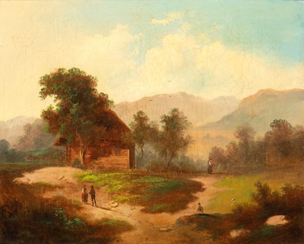 Artista XIX secolo - Landscape with figures