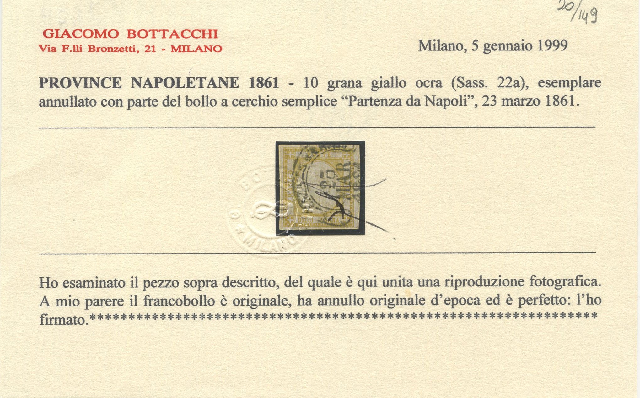 Prov. Napoletane - 10 Gr. Giallo Ocra