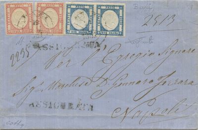 Storia postale, Assicurata spedita da Bari per Napoli, 1861