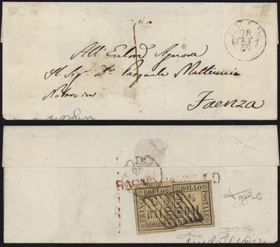 Romagne, Storia Postale - Busta spedita da Bagnocavallo a Faenza, 26.09.1859
