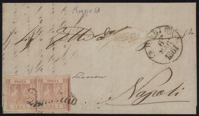 Lettera da Bari a Napoli, 06.05.1858, affrancata con valori da 1 grano rosa chiaro n.3