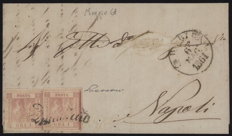 Lettera da Bari a Napoli, 06.05.1858, affrancata con valori da 1 grano rosa chiaro n.3