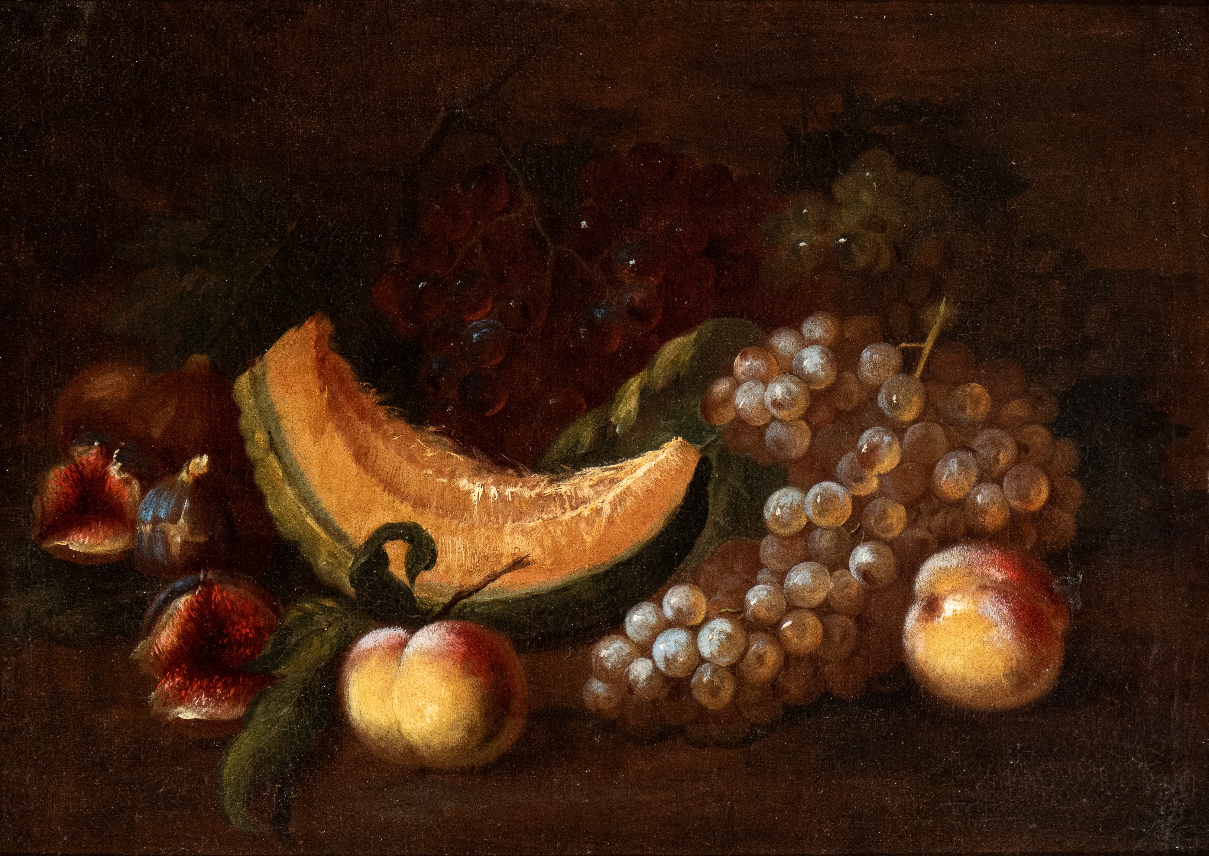 Artista Attivo a Roma, Prima Metà XVIII Secolo - A) Natura Morta di Melone, Fichi, Uva e Pesche; ...