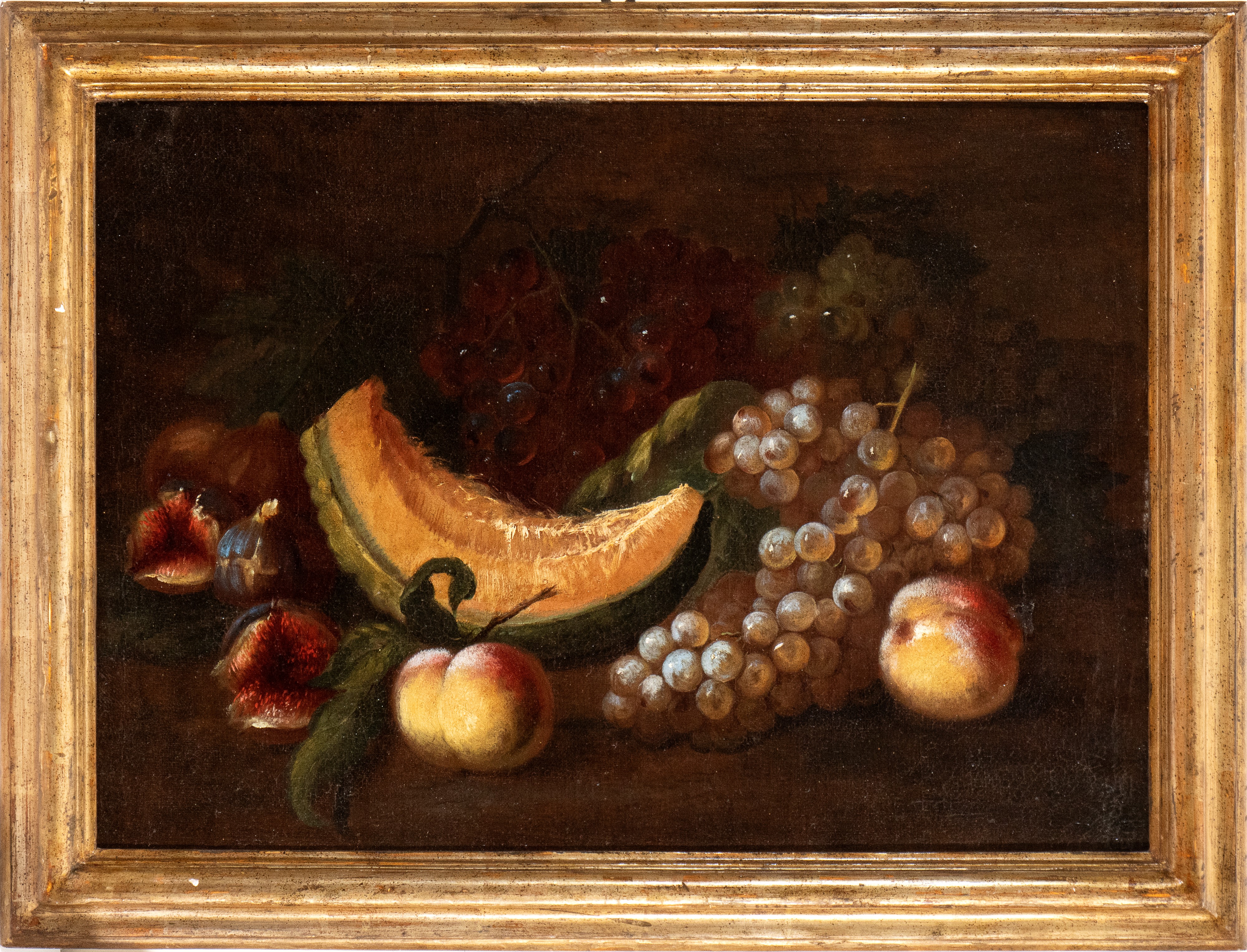 Artista Attivo a Roma, Prima Metà XVIII Secolo - A) Natura Morta di Melone, Fichi, Uva e Pesche; ...