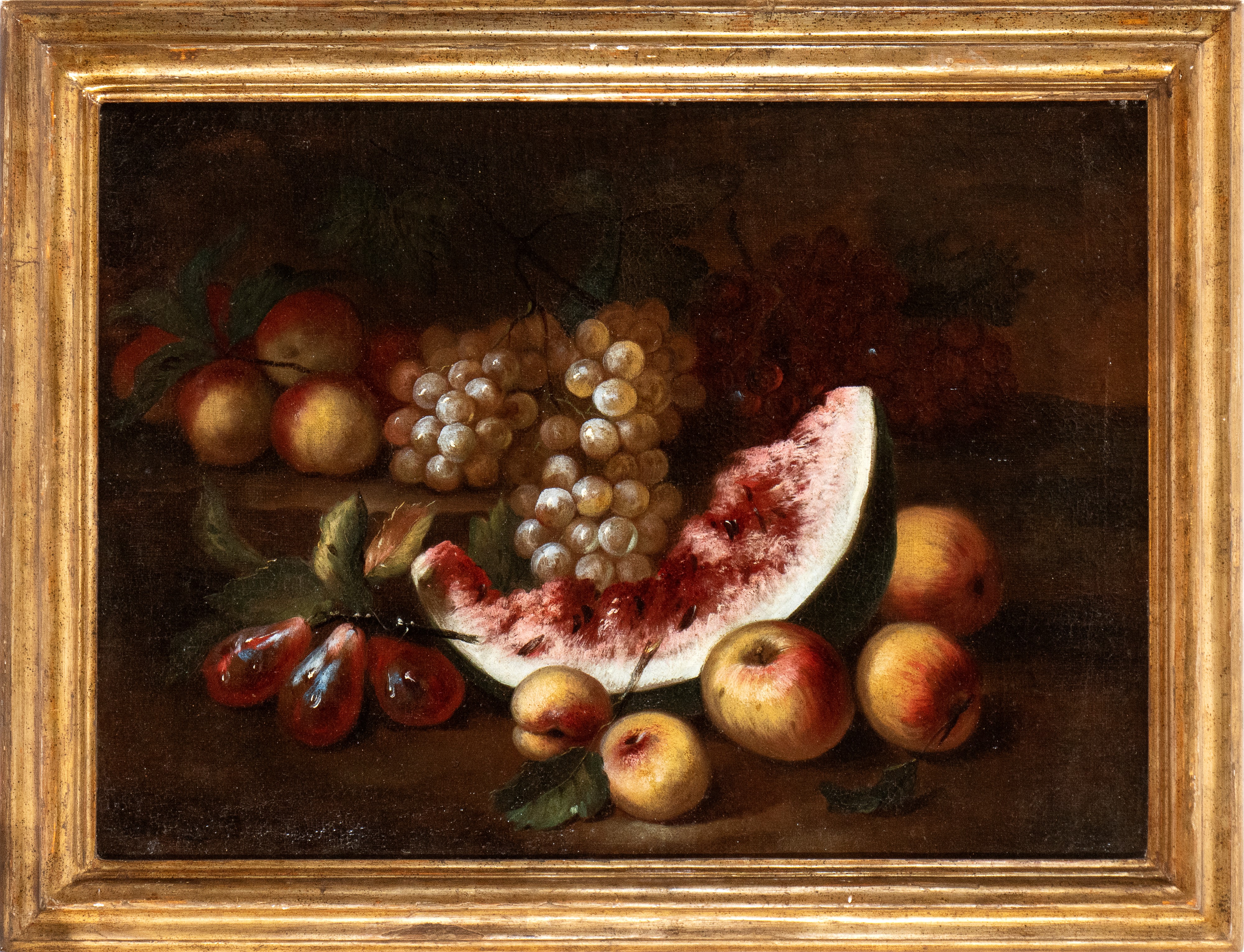 Artista Attivo a Roma, Prima Metà XVIII Secolo - A) Natura Morta di Melone, Fichi, Uva e Pesche; ...