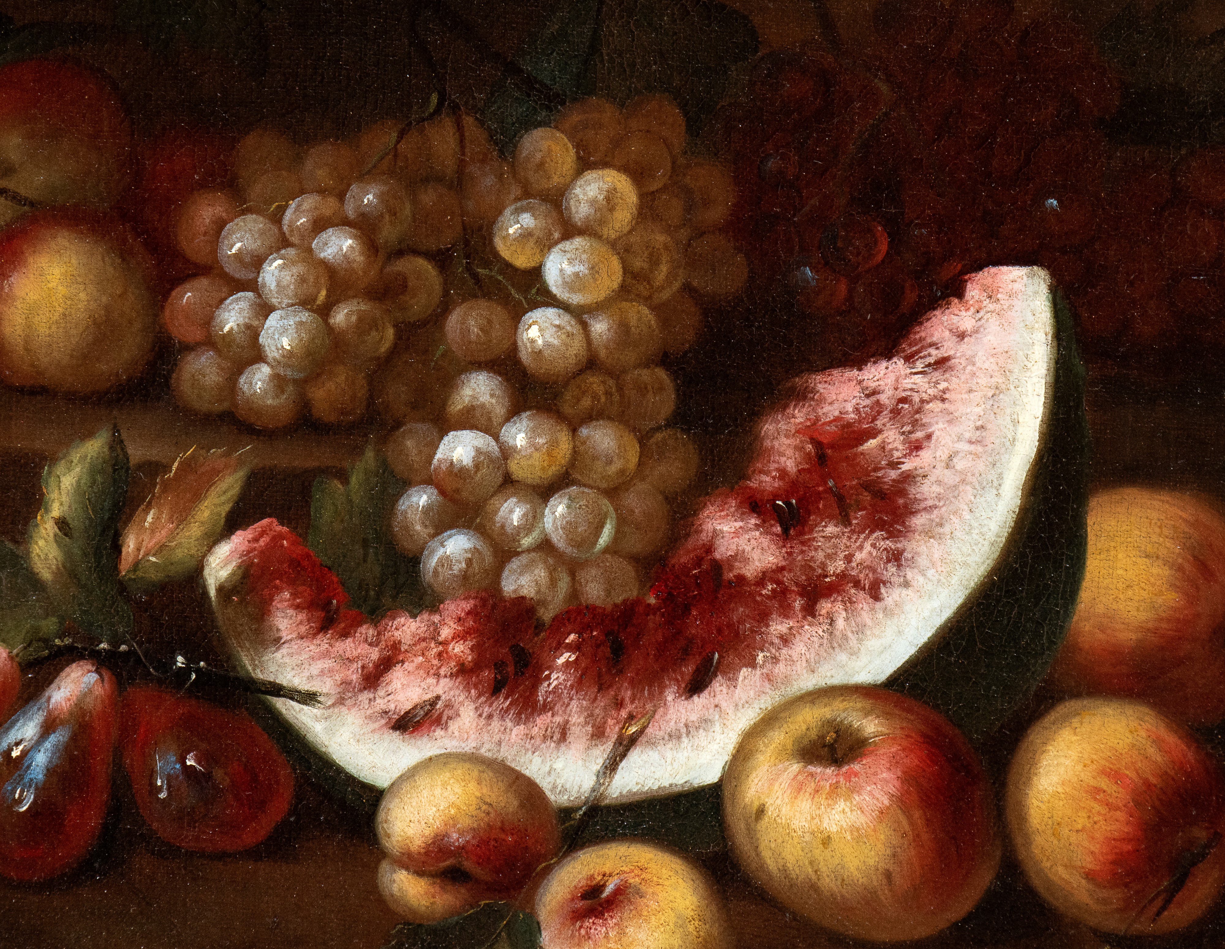Artista Attivo a Roma, Prima Metà XVIII Secolo - A) Natura Morta di Melone, Fichi, Uva e Pesche; ...