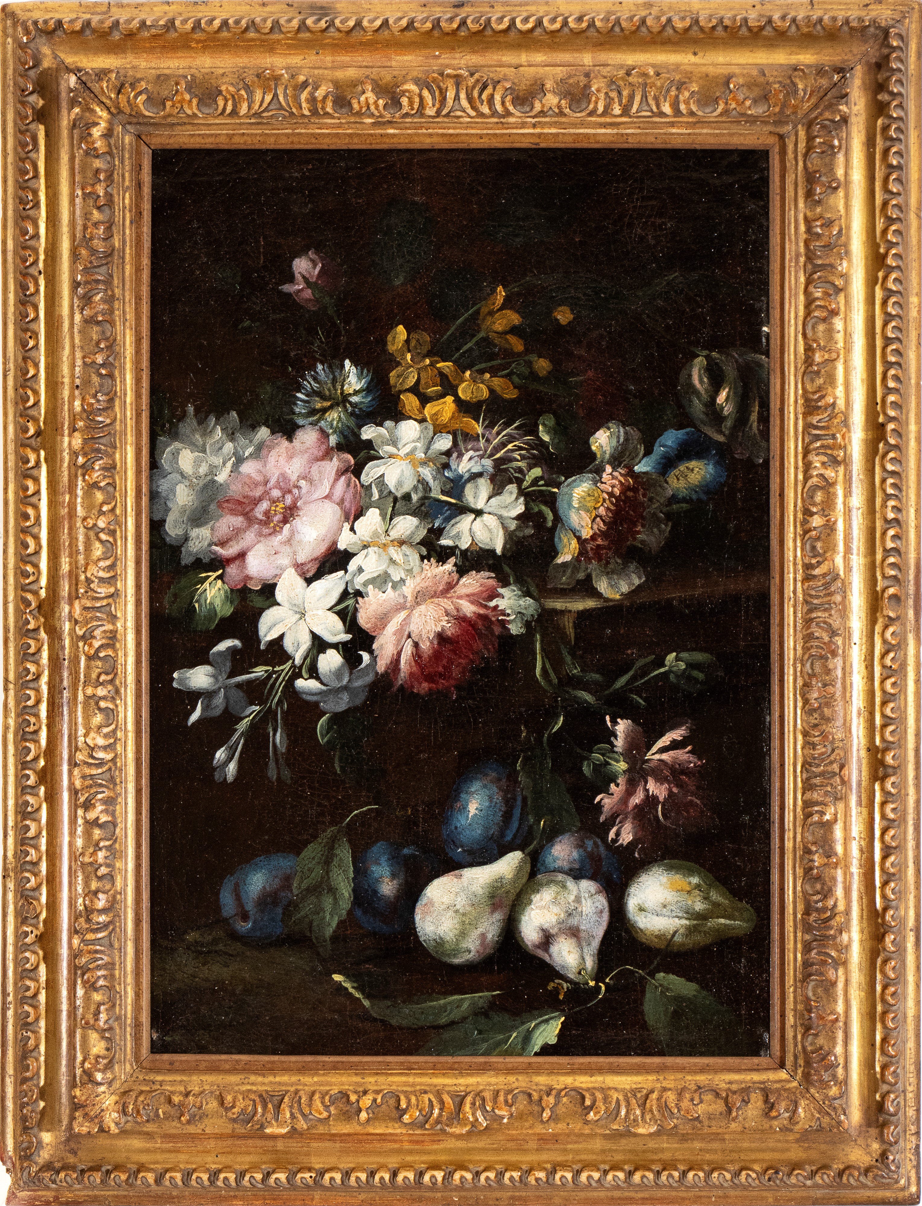 Giuseppe Volò Vincenzino - Natura Morta con Vaso di Fiori, Pere e Prugne