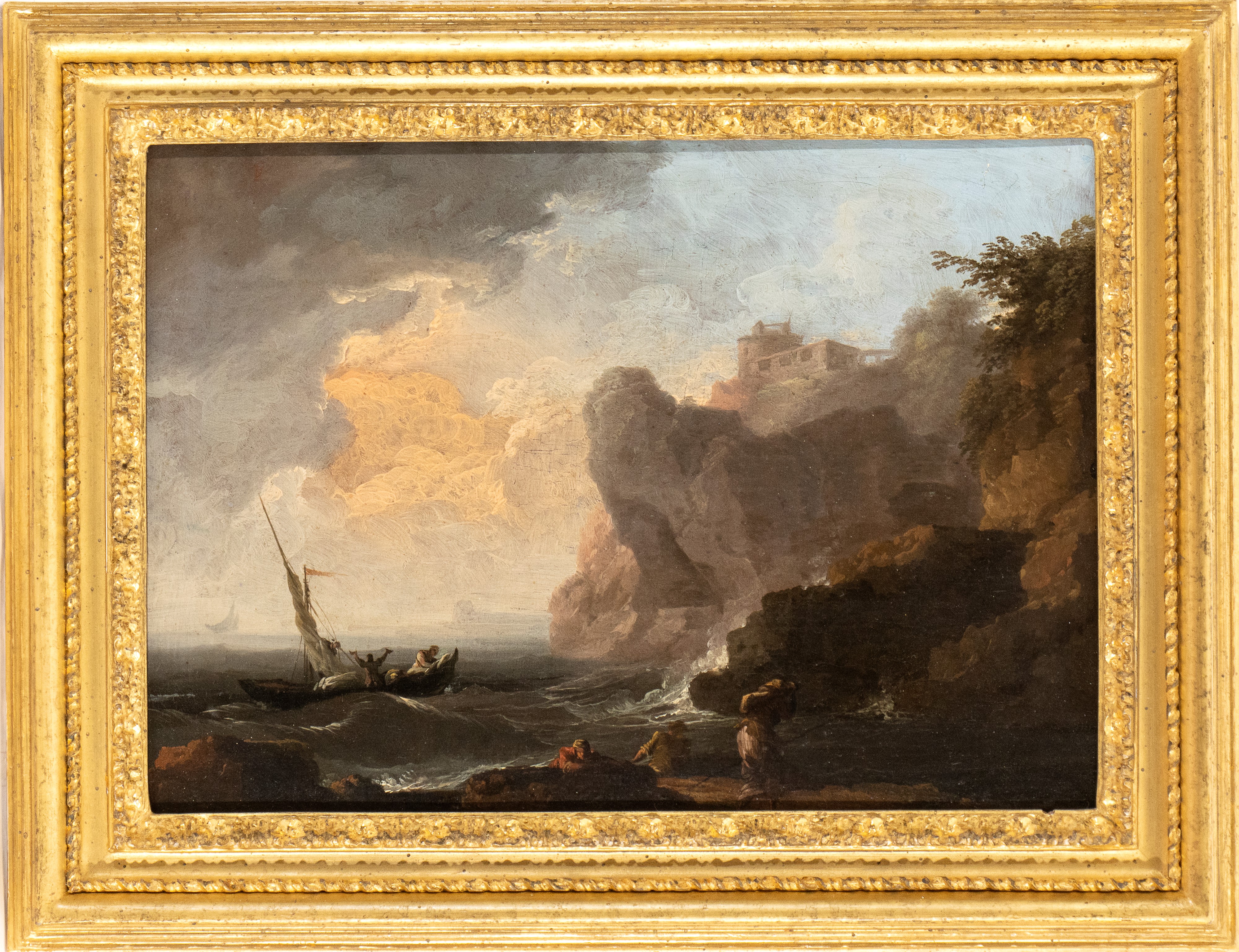 Artista Francese Attivo in Italia, XVIII Secolo - A) Marina con Scogliera, Naufraghi e Cittadella...