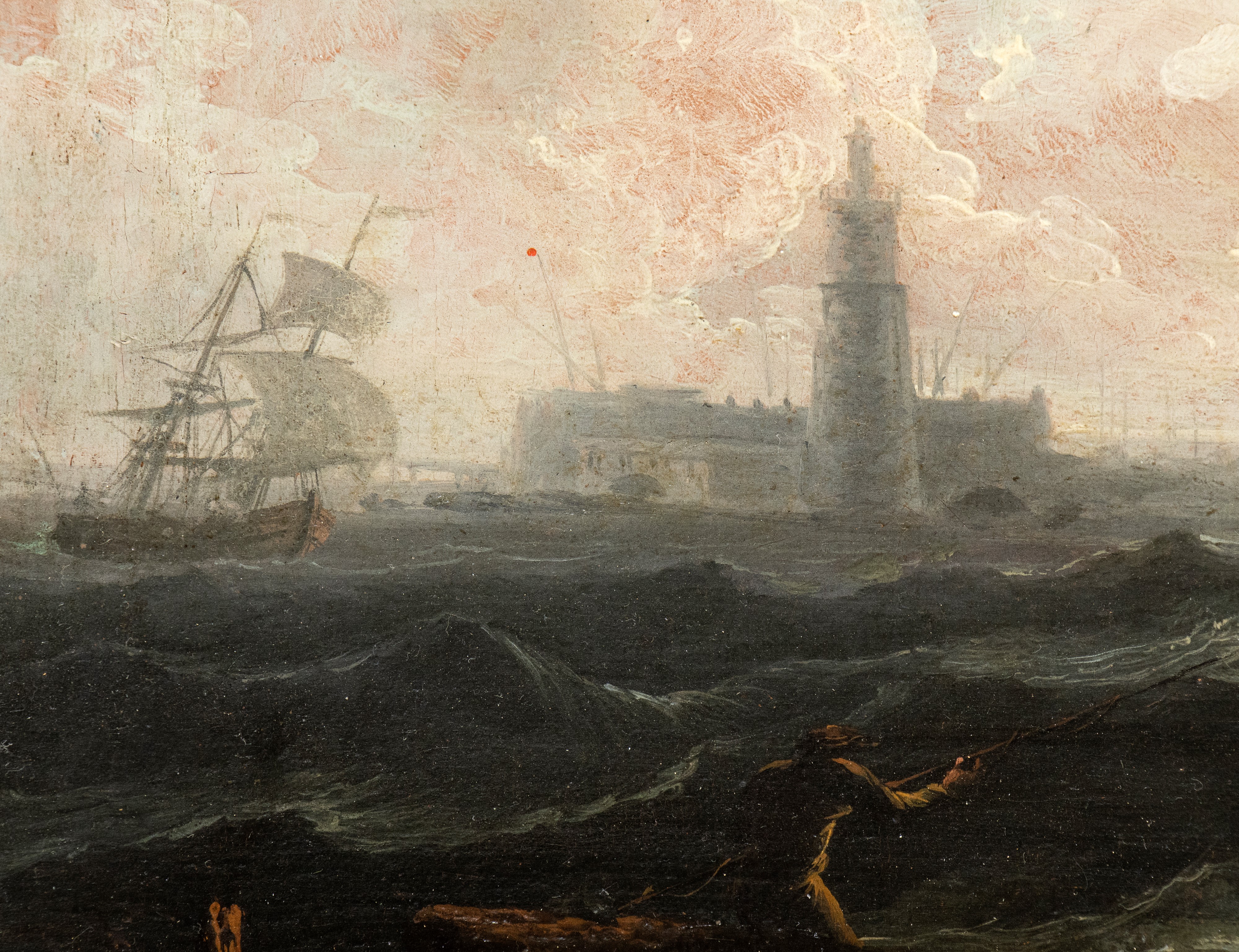 Artista Francese Attivo in Italia, XVIII Secolo - A) Marina con Scogliera, Naufraghi e Cittadella...