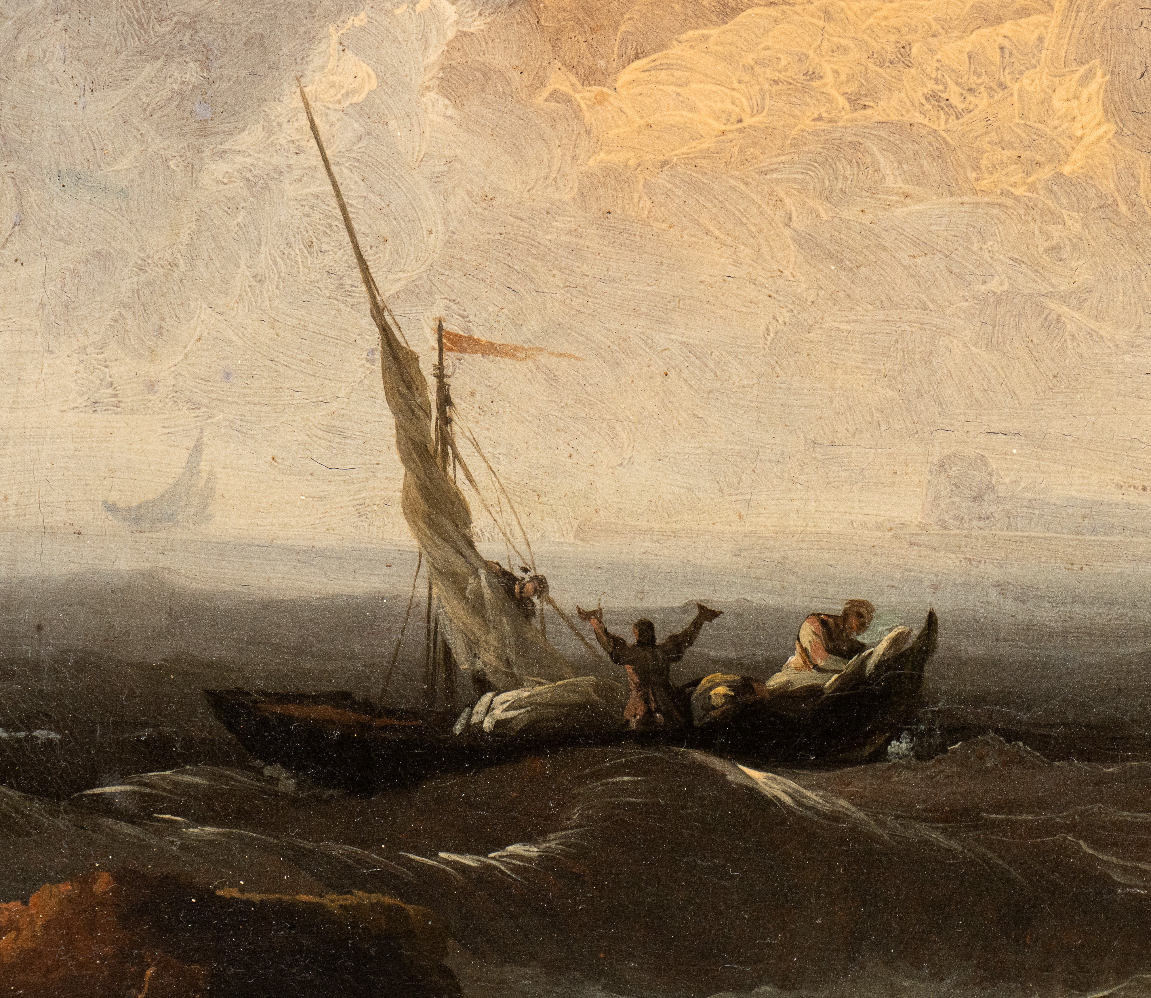 a) Marina con scogliera, naufraghi e cittadella sullo sfondo; b) Marina con pescatori, galera e f...