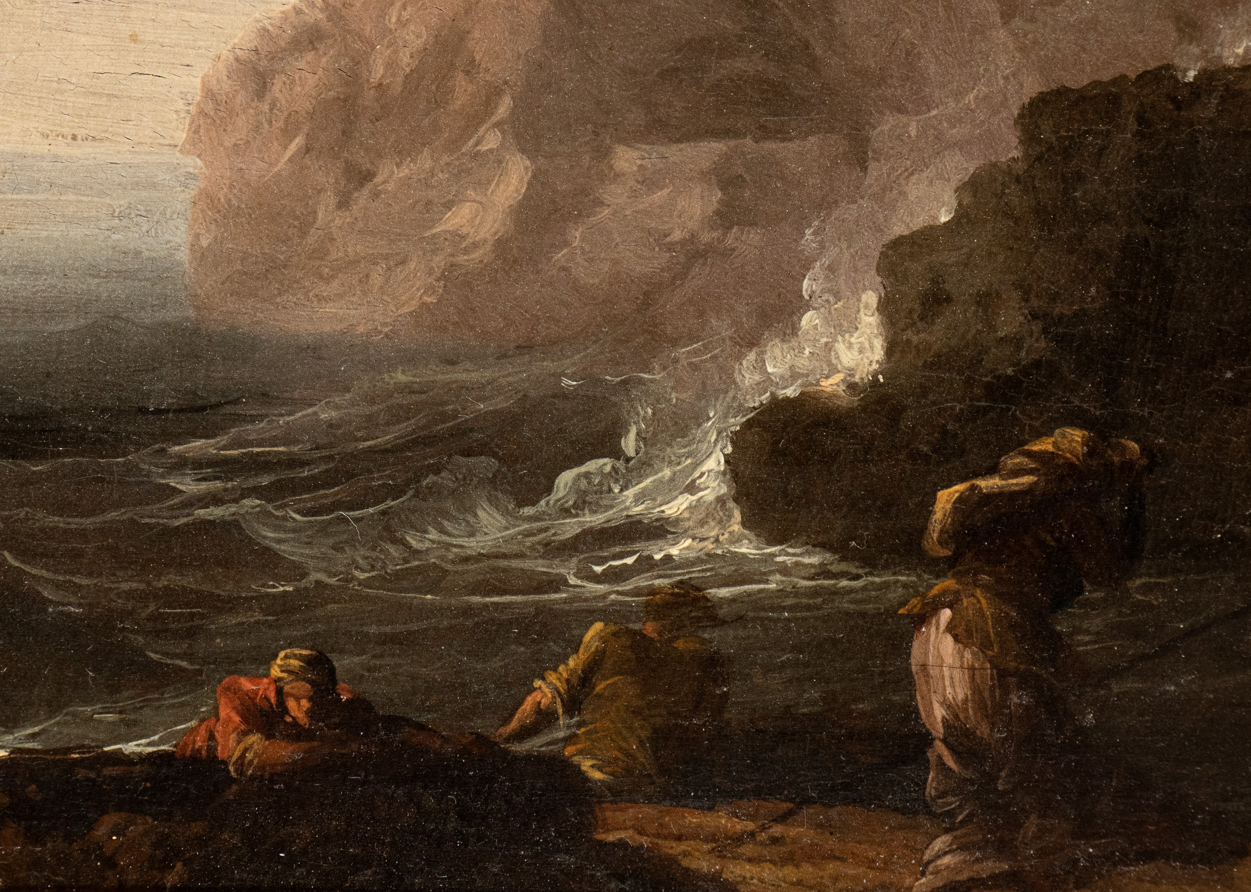 a) Marina con scogliera, naufraghi e cittadella sullo sfondo; b) Marina con pescatori, galera e f...