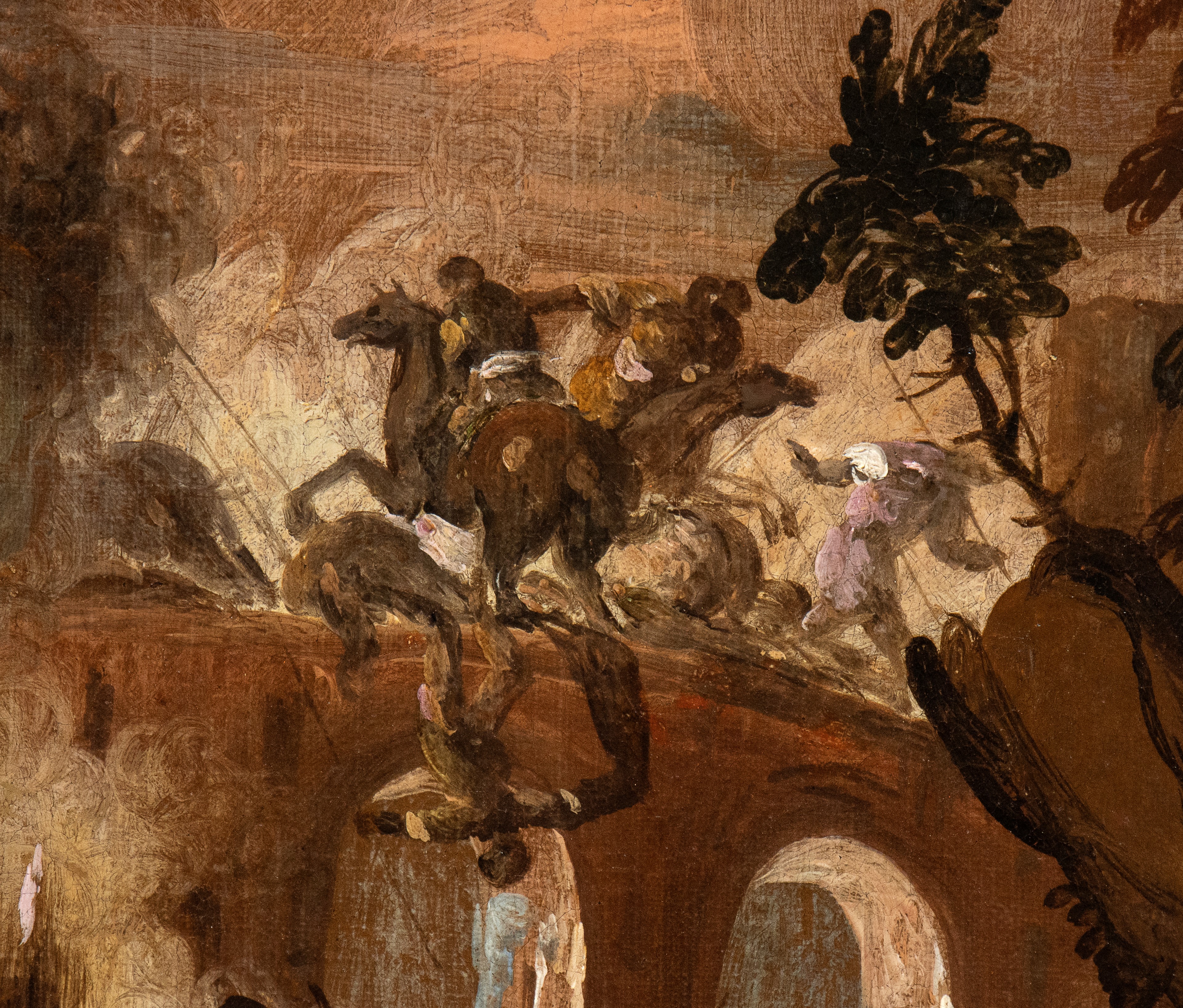 Artista Fiammingo Attivo in Italia, XVII Secolo - Scontro di Cavallerie nei Pressi di un Ponte