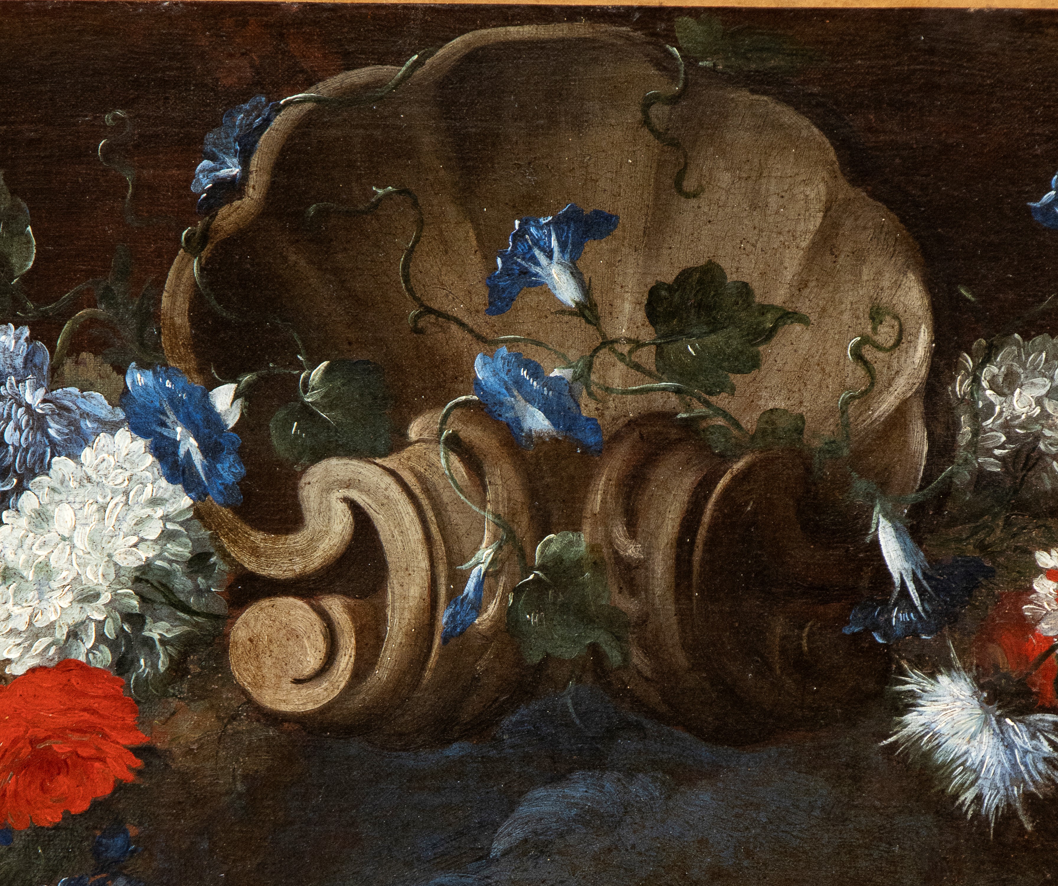 Ritratto di dama con garofano entro ghirlanda di fiori