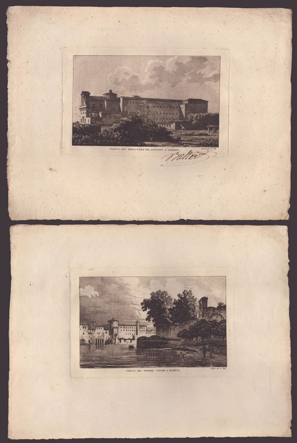 Louis-Pierre Baltard - View of the Capuchin monastery in Termini | View of the Tiber near Ripetta