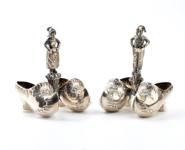 Pair of French silver salt cellars