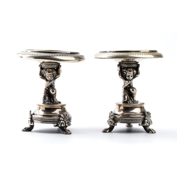 Caber Emanuele - Pair of Italian silver salt cellars