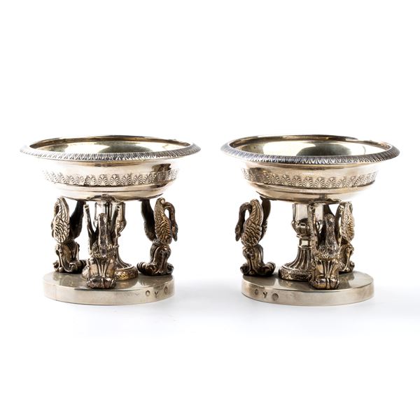 Caber Emanuele - Pair of Italian silver salt cellars