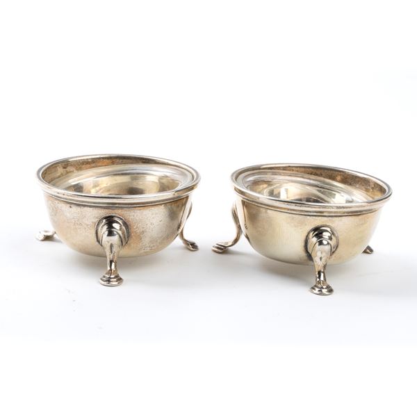 CARTIER - Pair of Italian silver and glass salt cellars