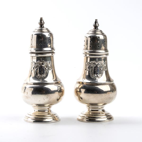 Pair of American sterling silver salt shakers