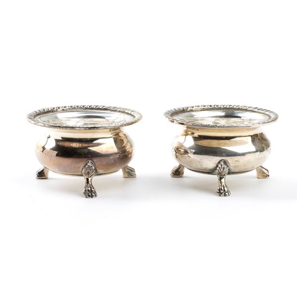 Pair of Italian silver and glass salt cellars