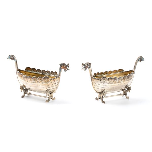 Pair of Mexican silver salt cellars