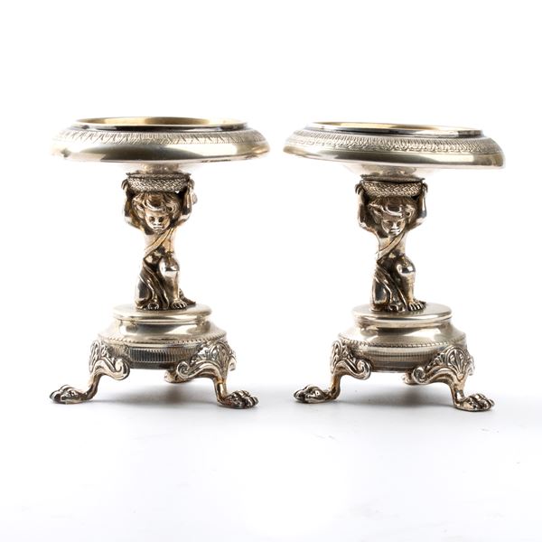 Caber Emanuele - Pair of Italian silver salt cellars