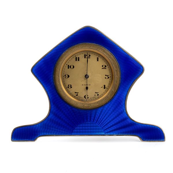 Art Déco sterling silver and enamel table clock