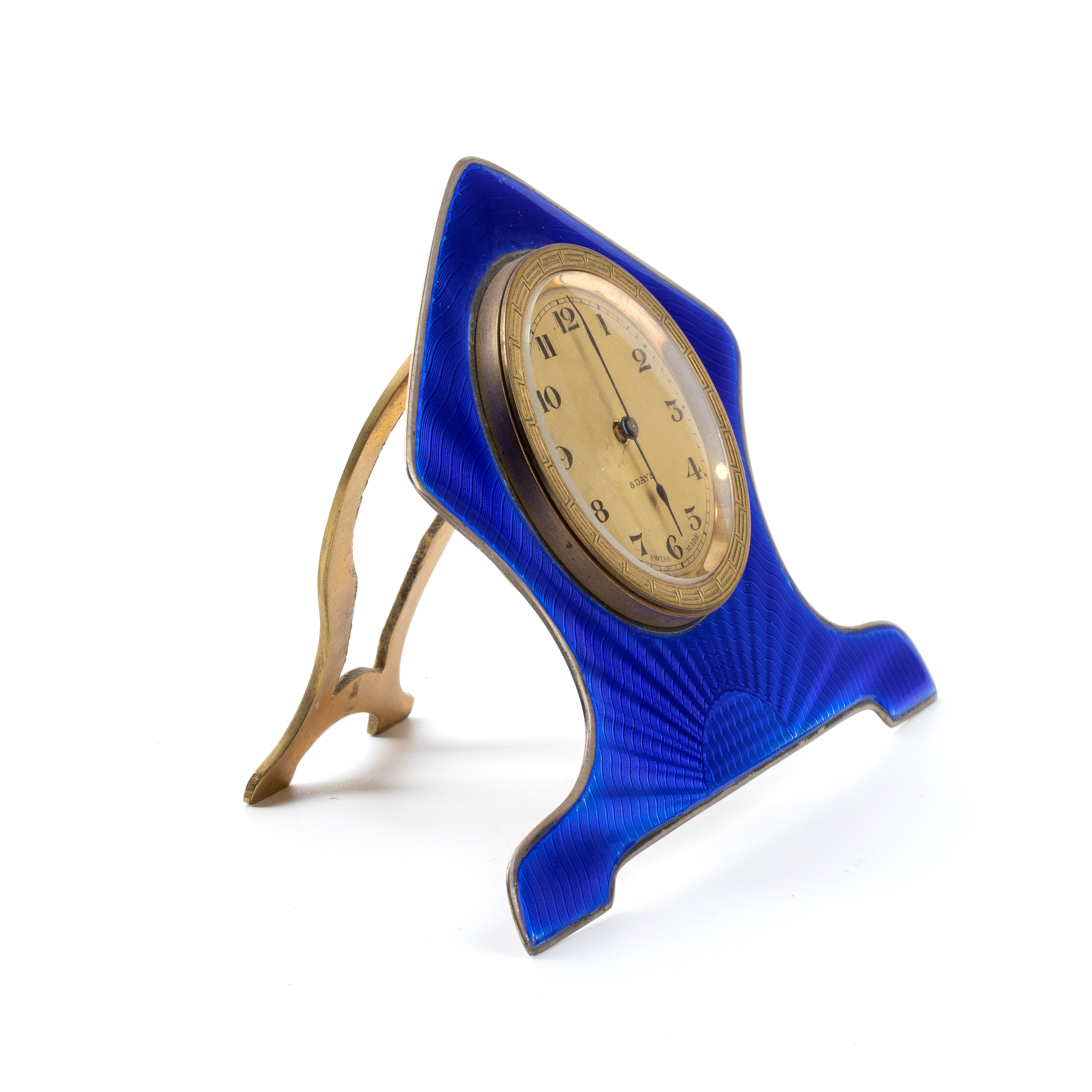Orologio da Tavolo Art Déco in Argento e Smalti