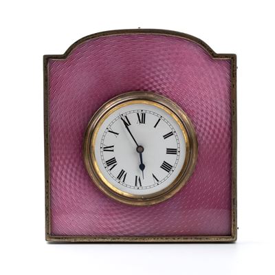 Orologio da Tavolo Art Déco in Argento e Smalti
