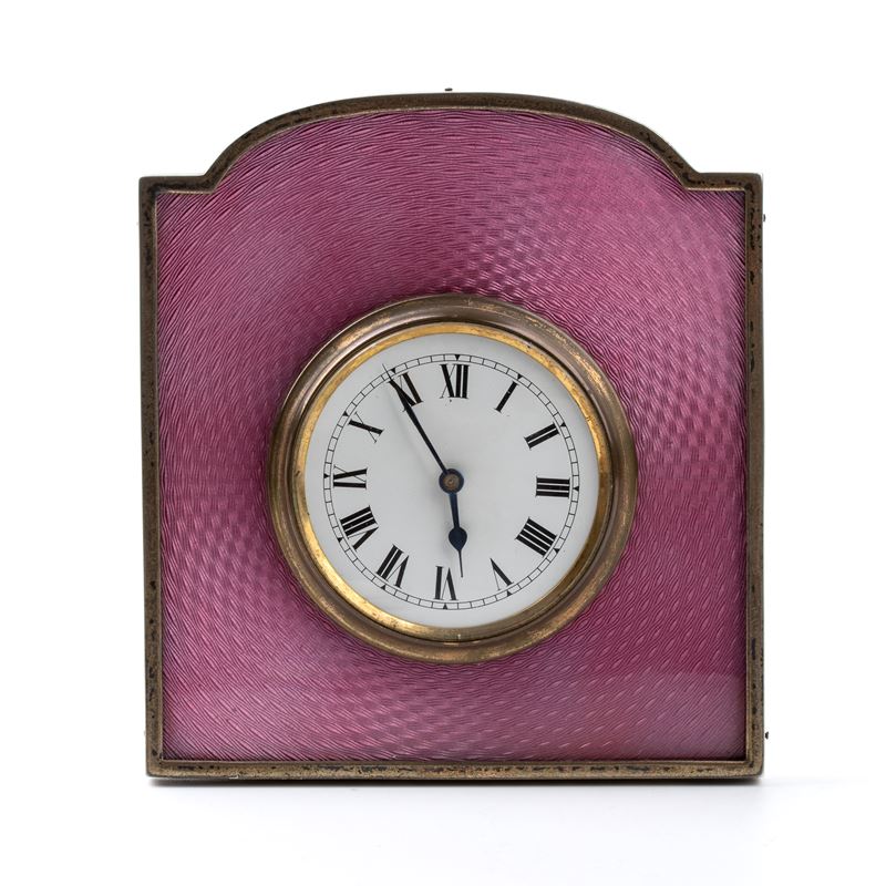 Orologio da Tavolo Art Déco in Argento e Smalti