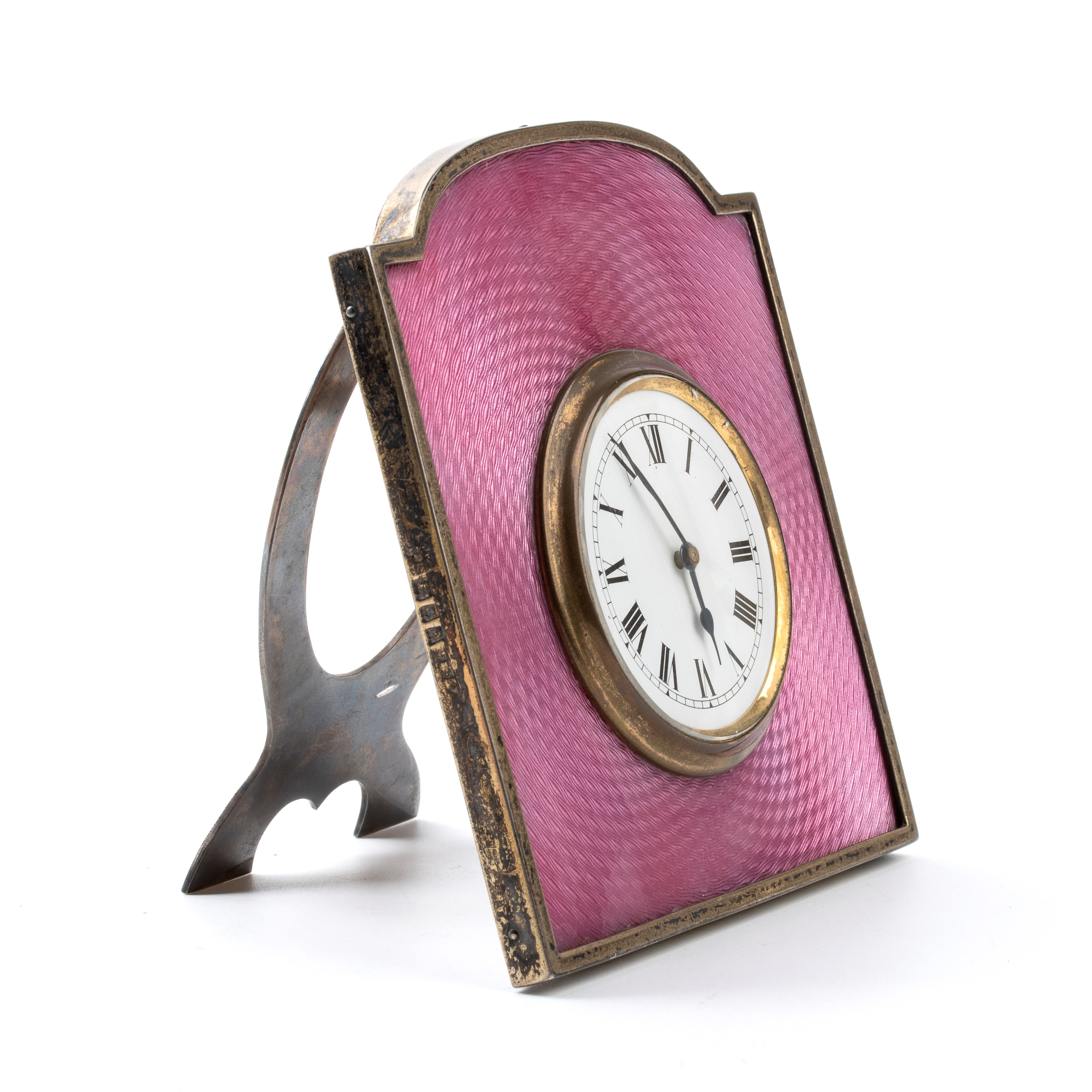 Orologio da Tavolo Art Déco in Argento e Smalti