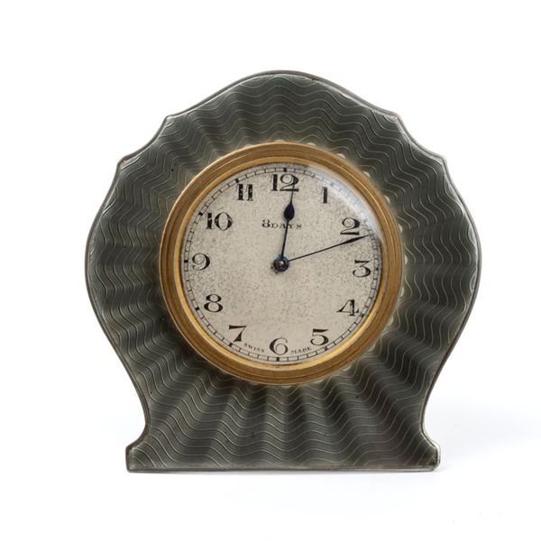 Art Déco silver and enamel table clock